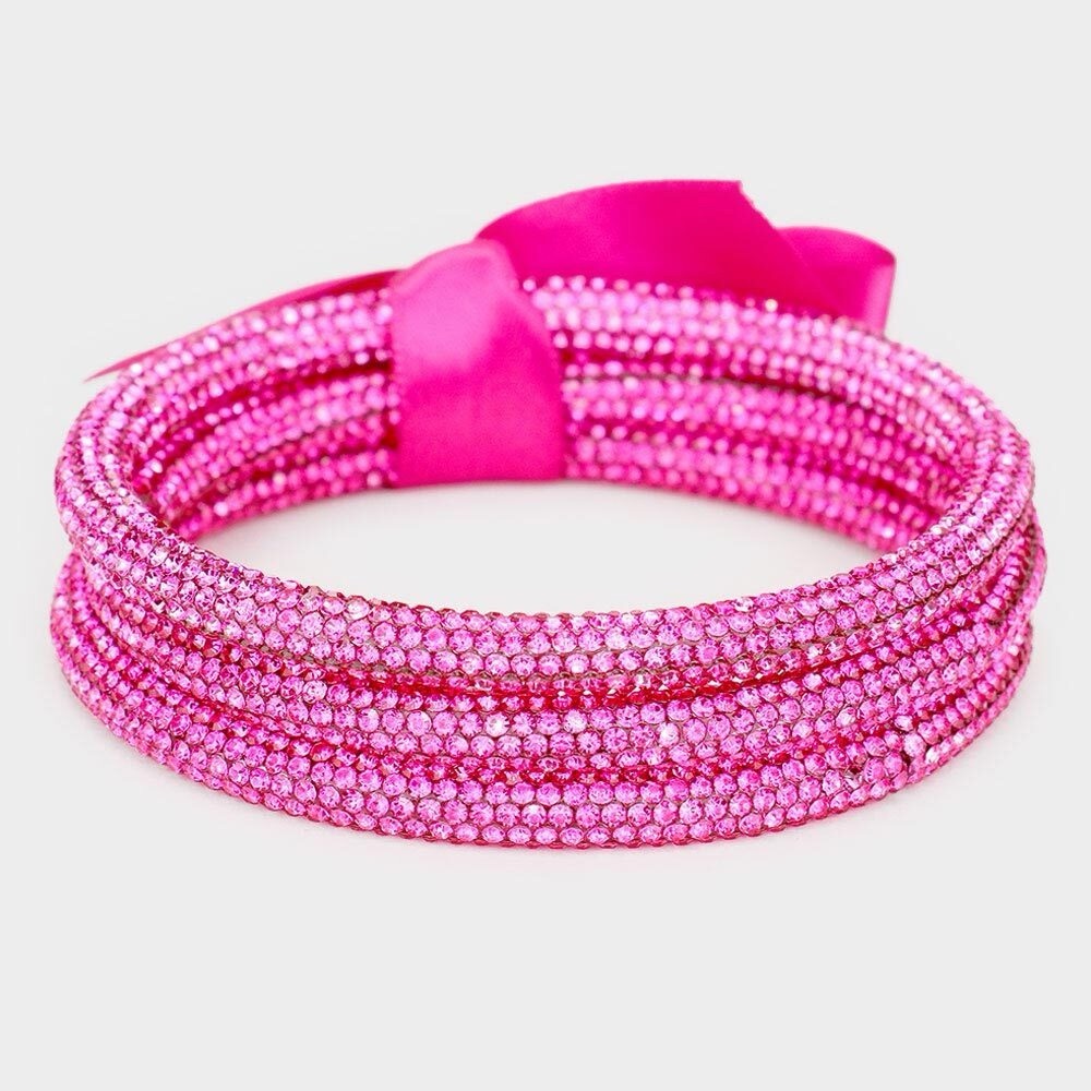 3PCS - Pink/Fuscia  Rhinestone Pave Bangle Layered Bracelets
